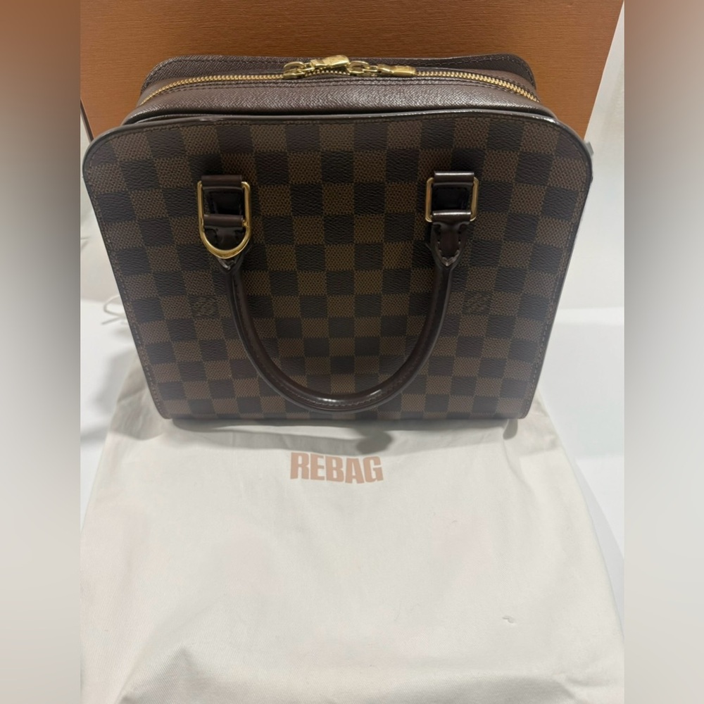 Louis Vuitton Damier Ebene Triana Handbag Authentic Classic Top Handle Excellent